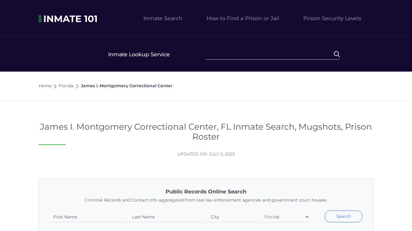 James I. Montgomery Correctional Center, FL Inmate Search, Mugshots ...