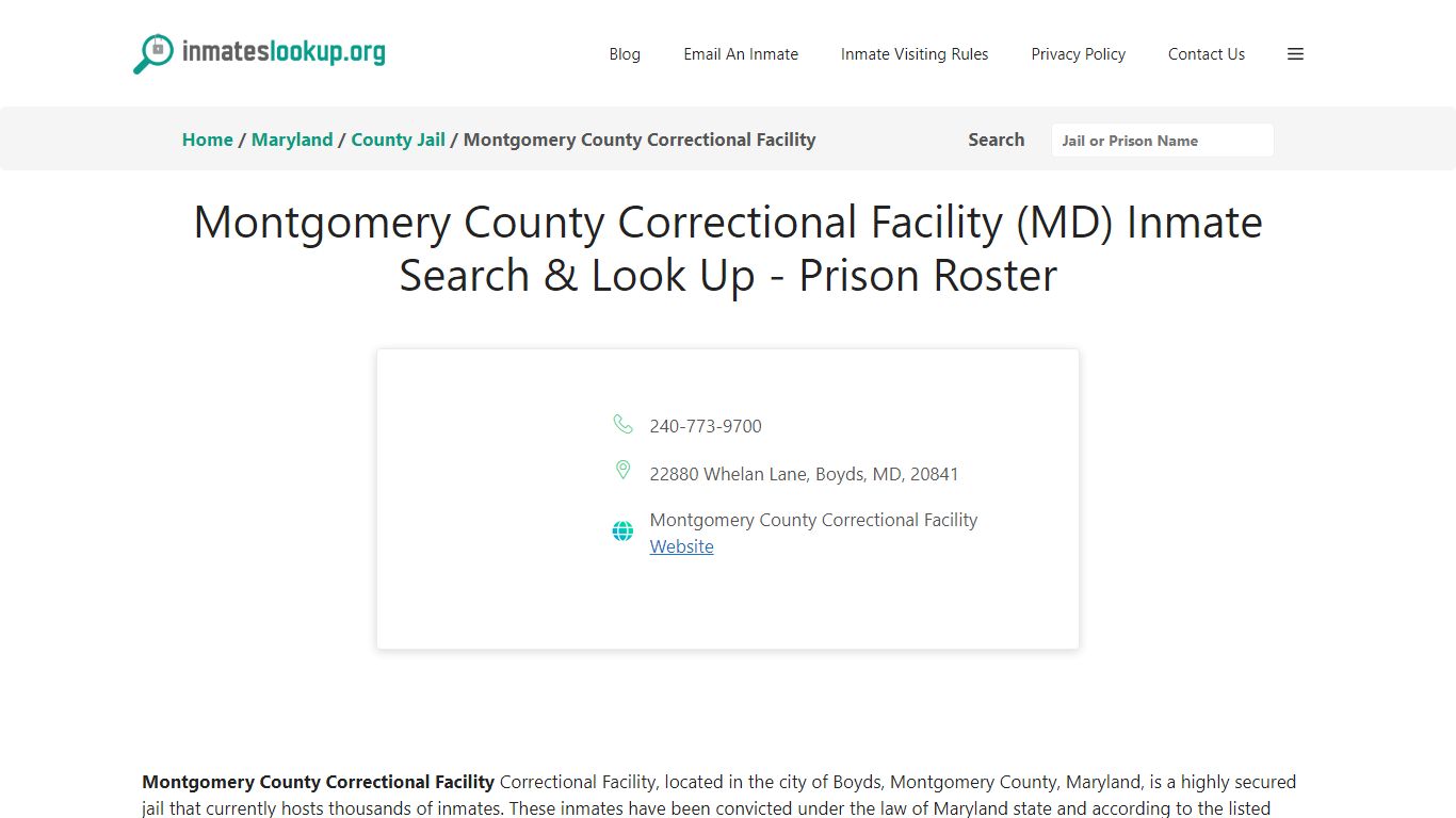 Montgomery County Correctional Facility (MD) Inmate Search & Look Up ...